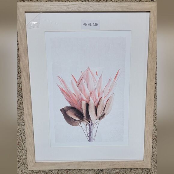 Framed Floral Wall Art Set of 2 – Pink Protea flowers with beige wood frames - Picture 8 of 10